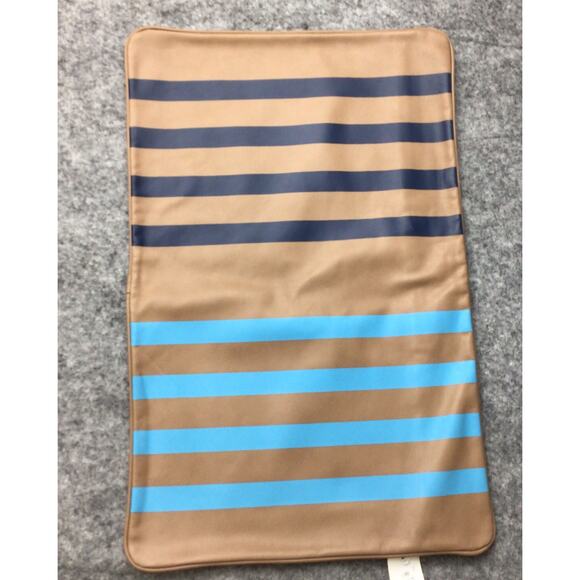 Williams Sonoma Home Pillow Sham Leather Cotton Stripe Print Navy Blue NWT Italy - Picture 1 of 9